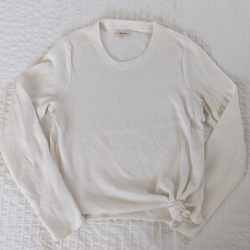 Madewell Lightweight Cream Tie Front Sweater, Large